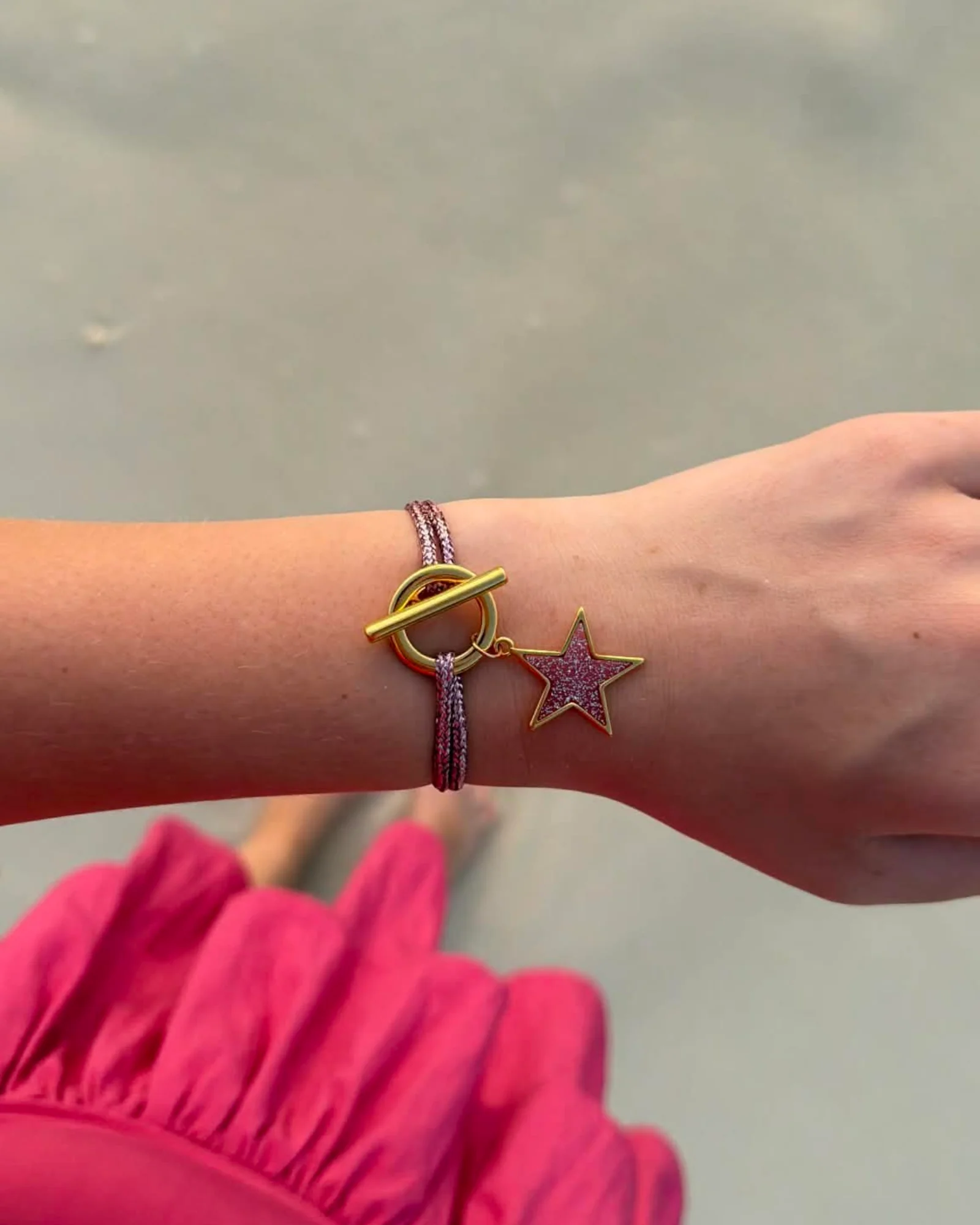 Bracelet LEONA rose cordon pailleté